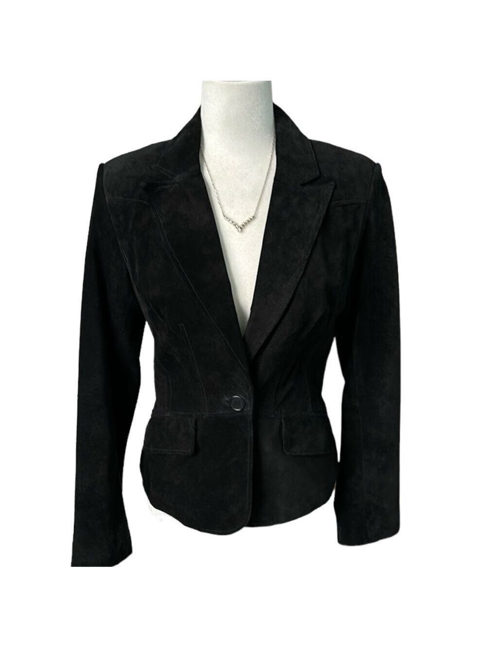 Context Black Suede Leather Blazer Jacket Coat Size 4